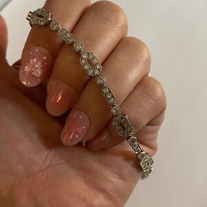 Art Deco Platinum & Sterling Crystal Link Bracelet